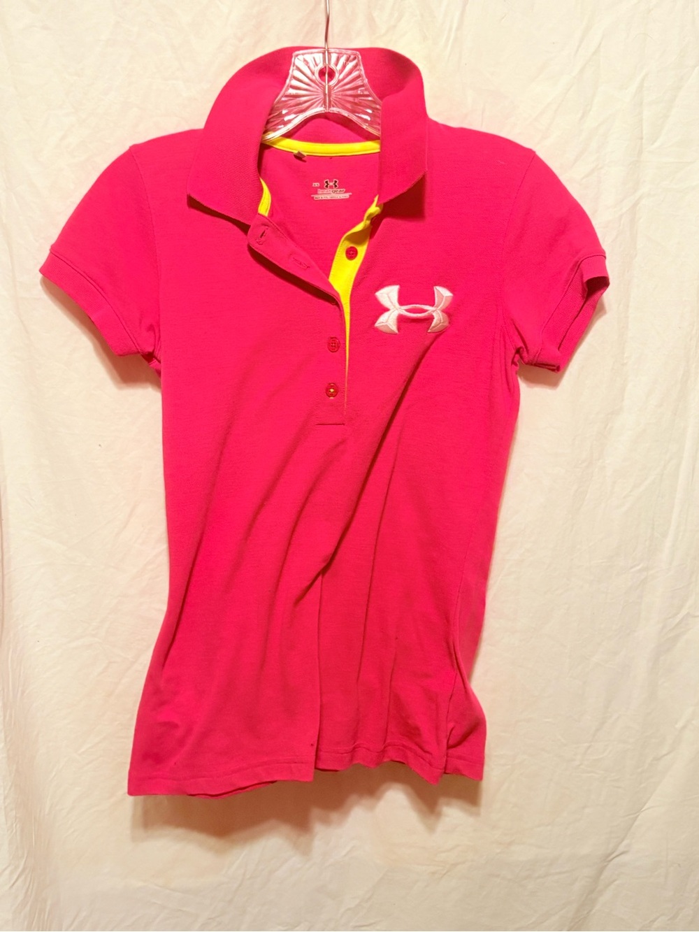 Under Armour Women's Hot Pink Polo Tee with Yellow Trim